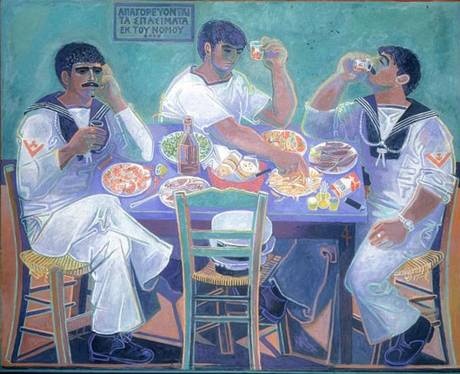 Still Life with Three Sailors, 1980-85. Tempera on Canvas 